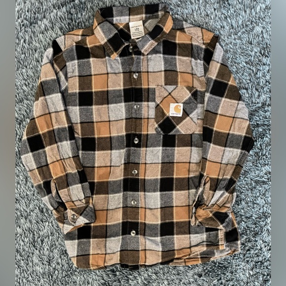 Carhartt Plaid Button Down Size 14 - 16 L Brown Flannel - Picture 1 of 2